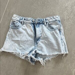 PacSun Light Wash Frayed Hem High Rise Festival Jean Shorts